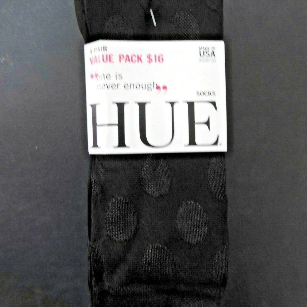 Hue Black Luster Large Dot and Solid Socks 4 Pairs Pack One Size Women's2 Solid